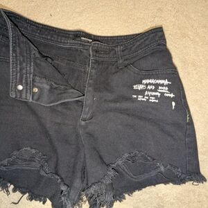 Black Distressed Denim Shorts